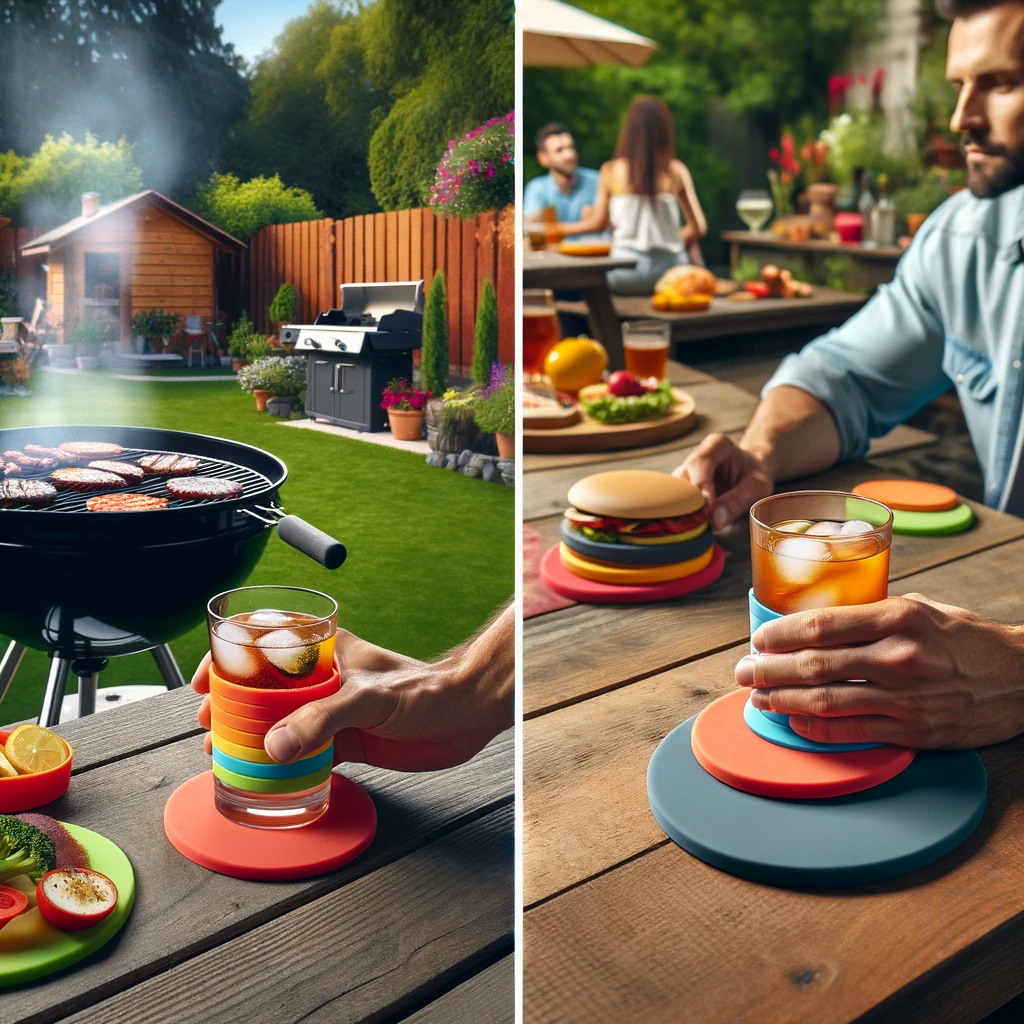 Silicone Drink Coasters Set on an Outdoor Patio Table.