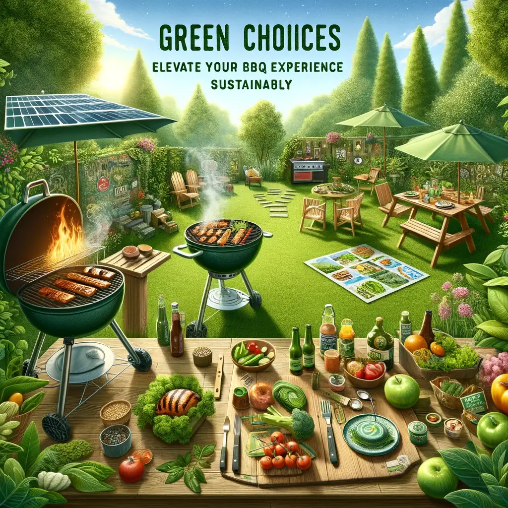 Eco-friendly BBQ setup with sustainable grilling gear and green surroundings